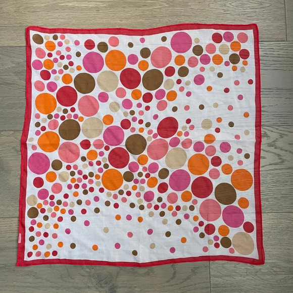 Vintage 20.5 X 20.5" Square Sheer Polka Dot Scarf Red Org Pk No Brand/Fabric tag - Picture 2 of 8